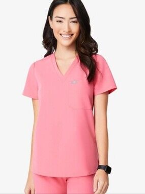 Figs Catarina One Pocket Neon Pink Scrub Top XS